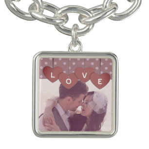 Love Hearts Banner Romantic Overlaid Photo Bracelet