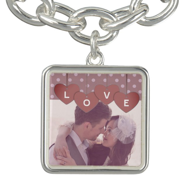 Love Hearts Banner Romantic Overlaid Photo Bracelet (Design)