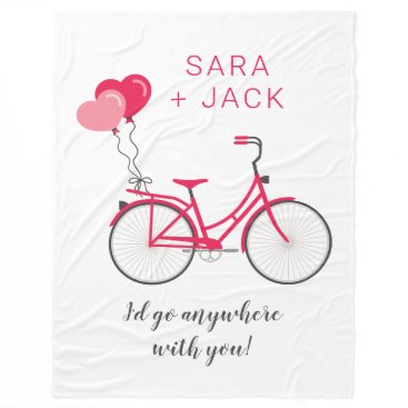 Love Hearts Bicycle Valentine Personalized Custom Fleece Blanket
