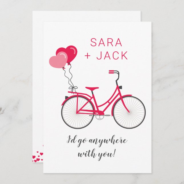 Love Hearts Bicycle Valentine Personalized Custom Note Card (Front/Back)