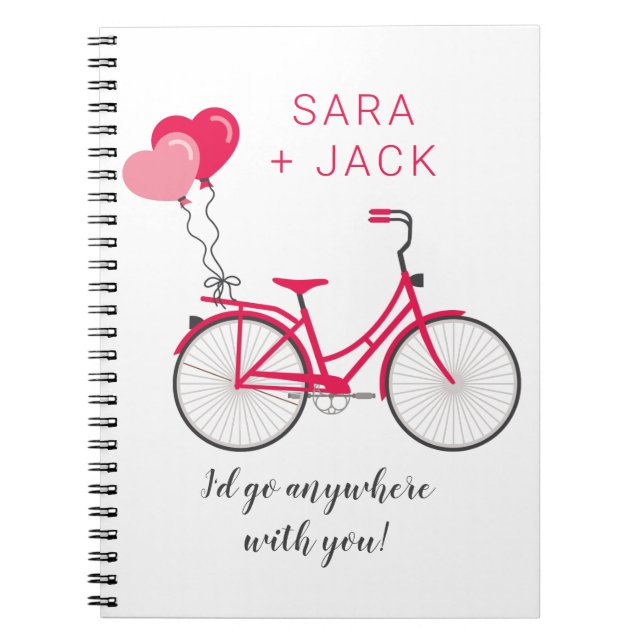 Love Hearts Bicycle Valentine Personalized Custom Notebook (Front)