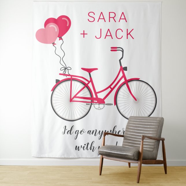 Love Hearts Bicycle Valentine Personalized Custom Tapestry (In Situ)