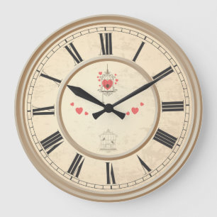 Love Hearts & Bird Cage Large Clock