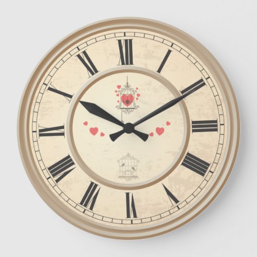Love Hearts  Bird Cage  Large Clock