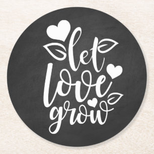Love Hearts Black Chalkboard Wedding Bridal Shower Round Paper Coaster
