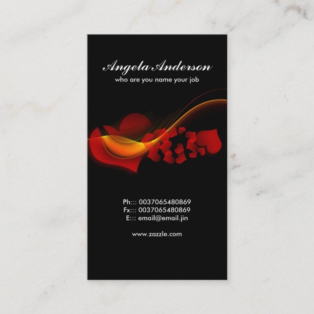 love hearts black red business card (Front)