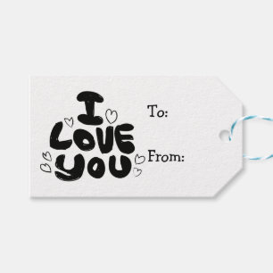 Love & Hearts Black & White - Wedding, Engagement Gift Tags