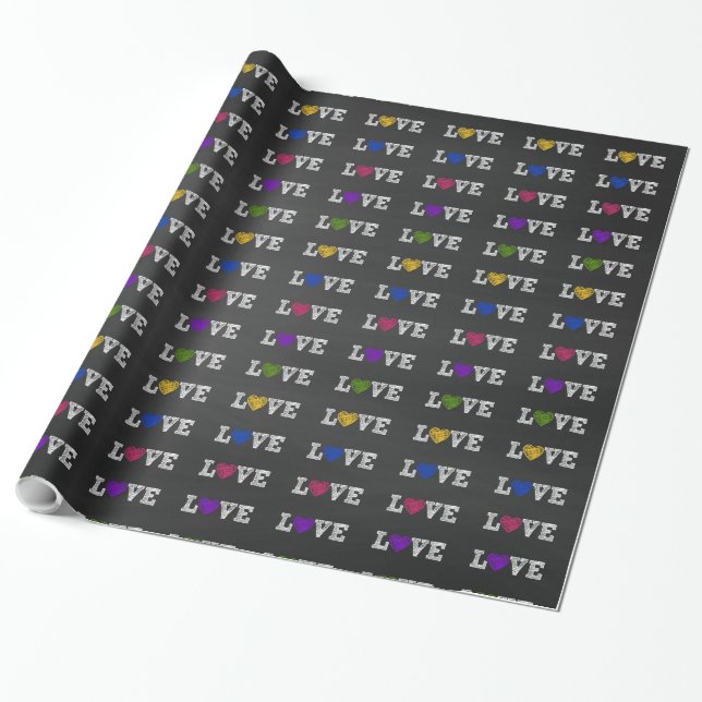 Love Hearts Chalkboard Wrapping Paper (Unrolled)