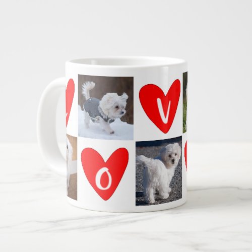 LOVE Hearts Custom 5 Photo Collage Valentine Giant Coffee Mug