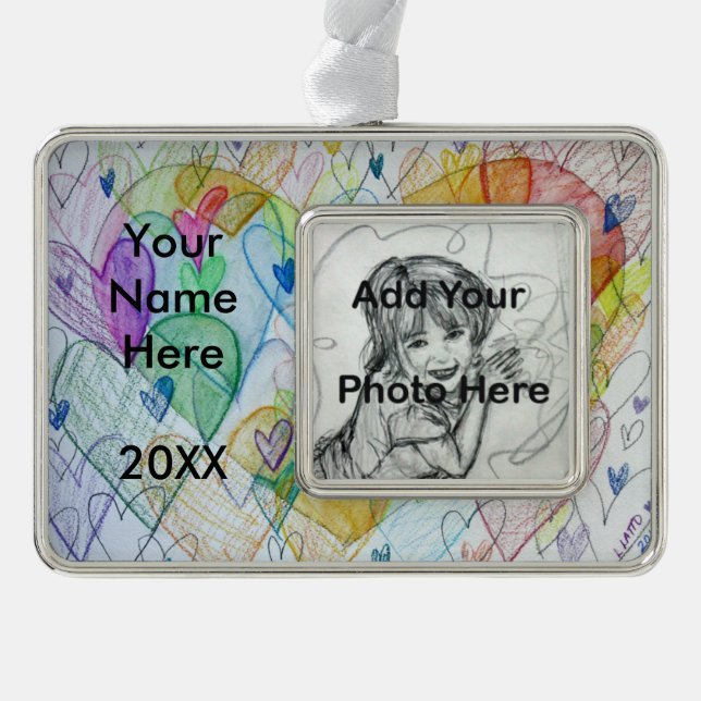 Love Hearts Custom Art Personalized Photo Ornament (Front)