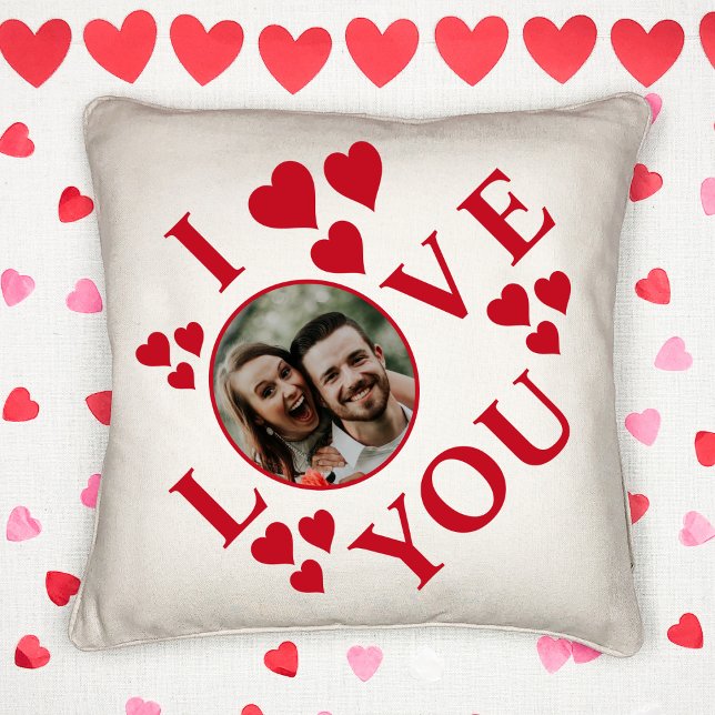 Love Hearts Custom Photo Valentines Day Couple Throw Pillow (Creator Uploaded)