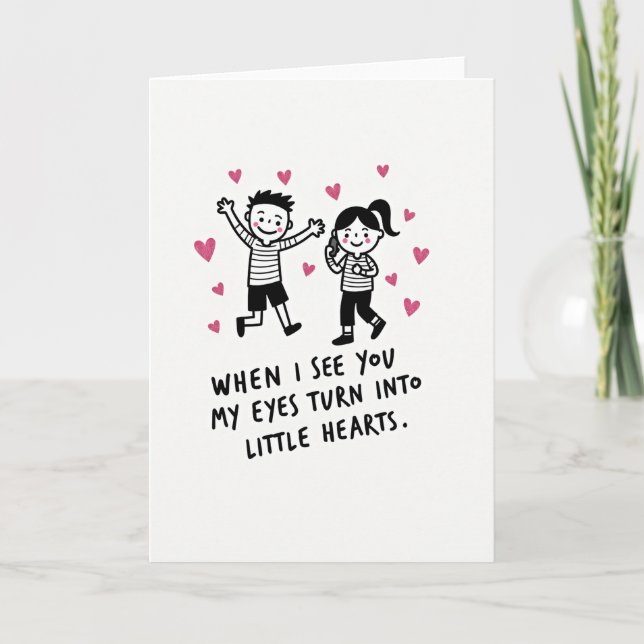 Love Hearts Cute Couple Card (Front)