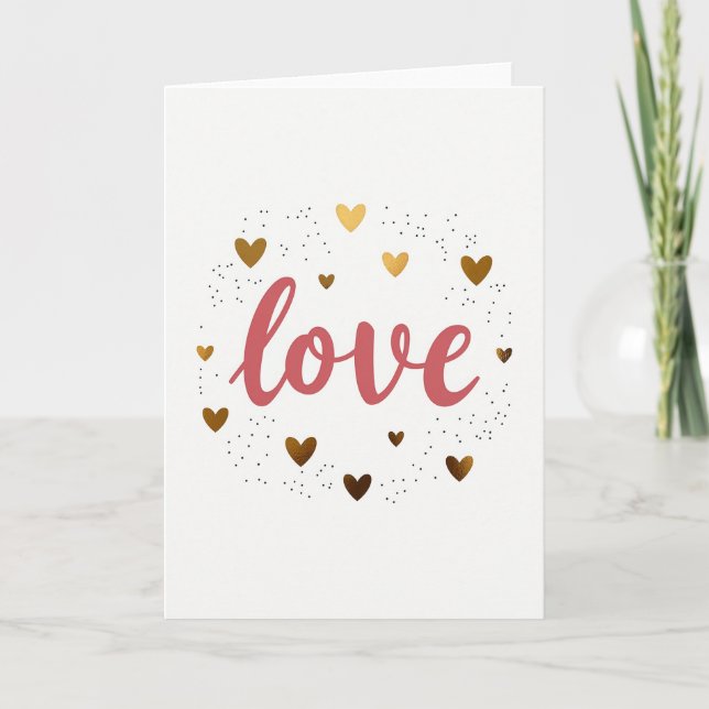 Love Hearts Elegant Pink Gold Card (Front)