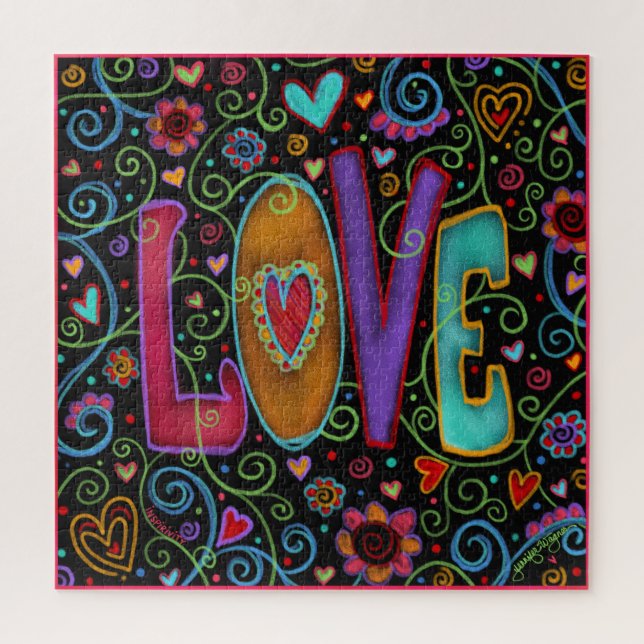 Love Hearts Flowers Black Cute Inspirivity Jigsaw Puzzle (Vertical)