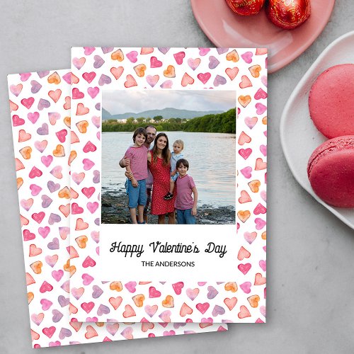 Love Hearts Framed Family Photo Valentines Day Holiday Card