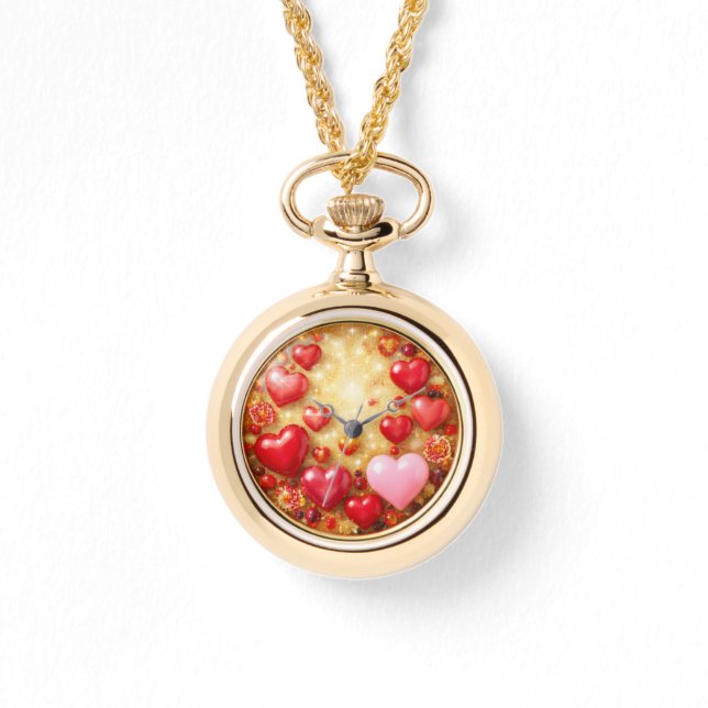 Love Hearts Gold Pendant Watch (Front)