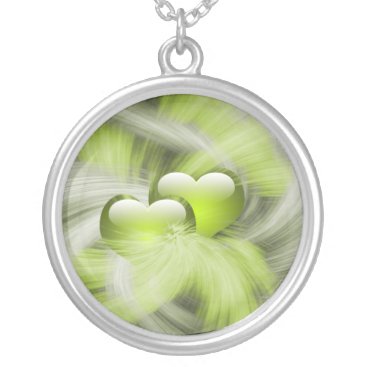 love hearts green silver plated necklace