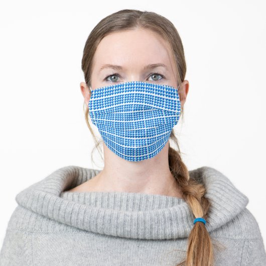 Love Hearts Grid Pattern Classic Blue Through Aqua Adult Cloth Face Mask (Worn)