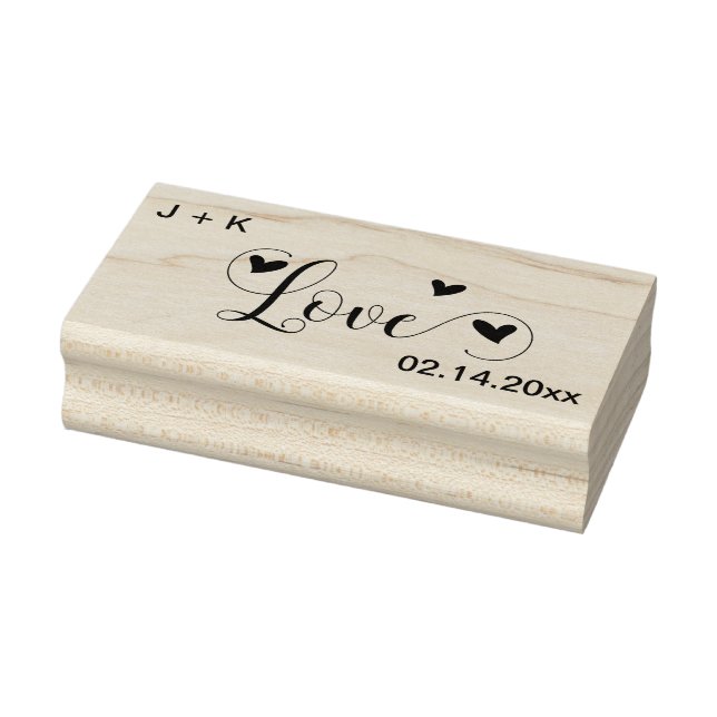 Love Hearts Initials and Date Rubber Stamp (Stamp)