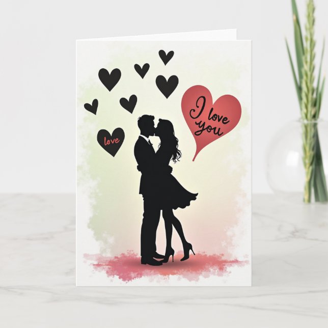 Love Hearts Kiss Couple Matte Card (Front)