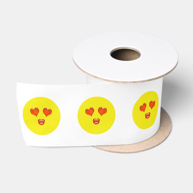 Love Hearts Kiss Emoji Satin Ribbon (Spool)