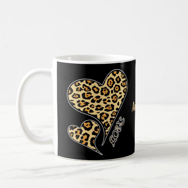 Love Hearts Leopard Print Cheetah Animal Lover  T- Coffee Mug (Left)