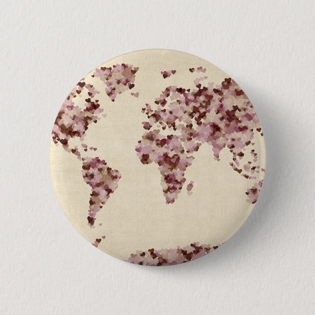Love Hearts Map of the World Map Pinback Button (Front)