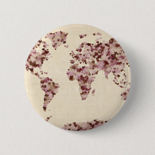 Love Hearts Map of the World Map Pinback Button