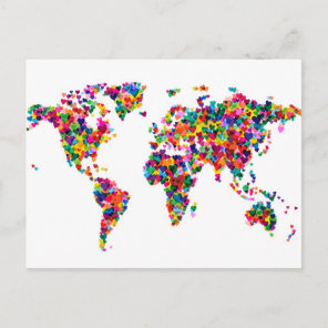 Love Hearts Map of the World Map Postcard