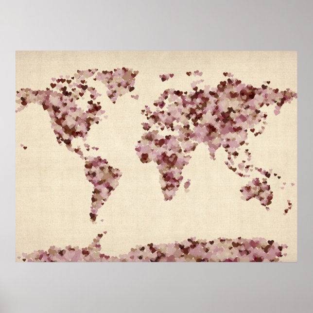 Love Hearts Map of the World Map Poster (Front)