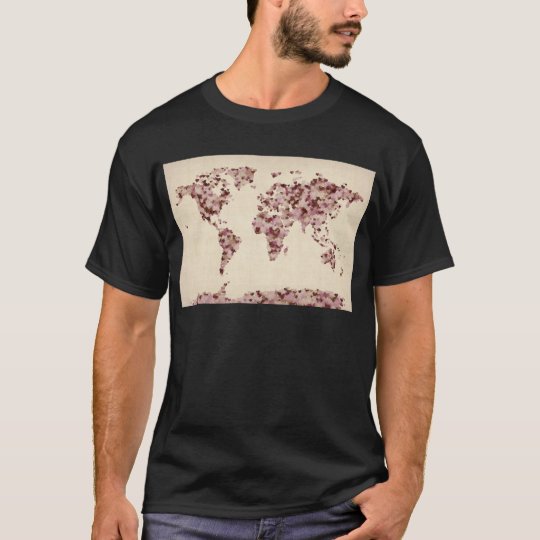 Love Hearts Map of the World Map T-Shirt