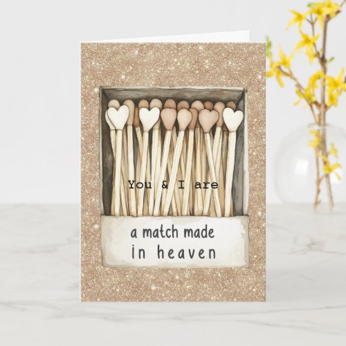 Love Hearts Match Made in Heaven Gold Glitter Card