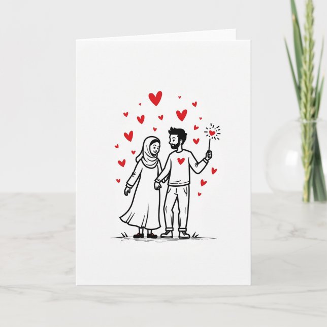 Love Hearts Muslim Couple Card (Front)