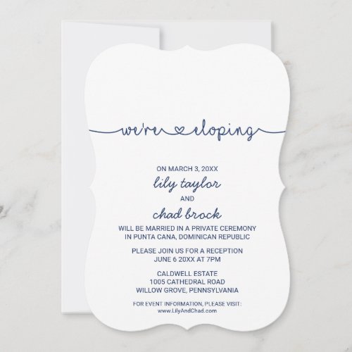 Love Hearts  Navy Blue Elopement Reception Invitation