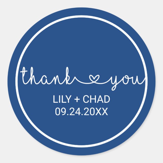 Love Hearts | Navy Thank You Wedding Favor Classic Round Sticker (Front)