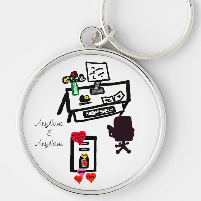 Love Hearts Office Desk Names Keychain (Front)