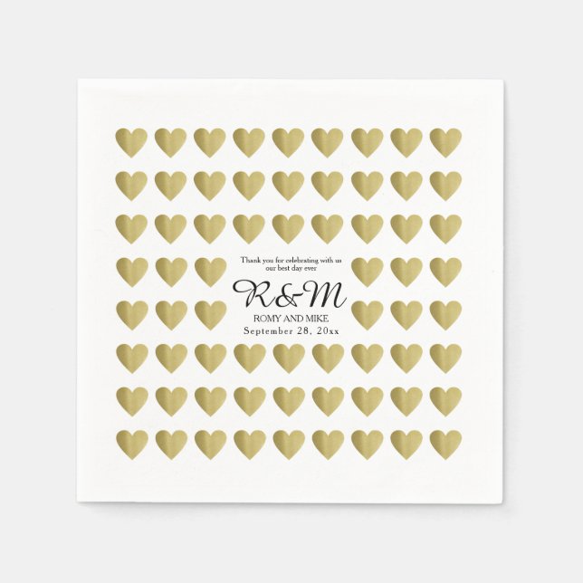 love hearts pattern on white personalized wed paper napkins (Front)