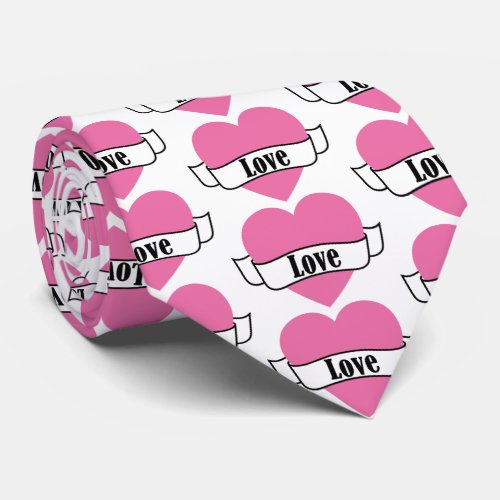 Love Hearts Pattern Pink Valentines Neck Tie