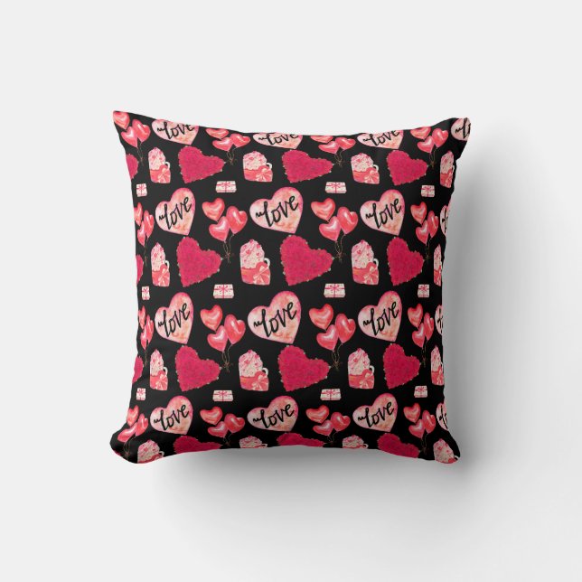 Love Hearts Pattern Throw Pillow (Front)