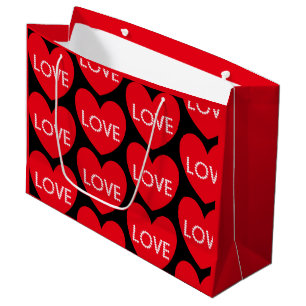 Love Hearts Pattern Word Art Red Black Valentine's Large Gift Bag