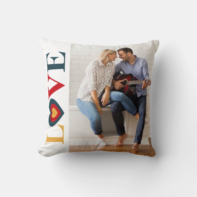 LOVE Hearts Personalized Photo Throw Pillow (Front)
