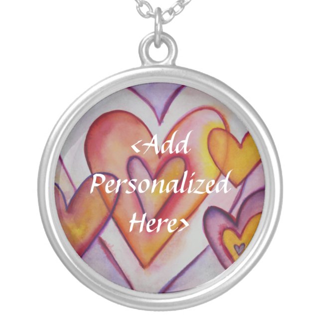 Love Hearts Personalized Silver Charm Necklace (Front)