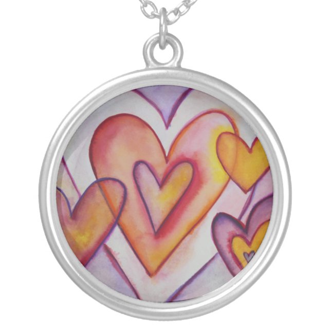 Love Hearts Personalized Silver Charm Necklace (Front)