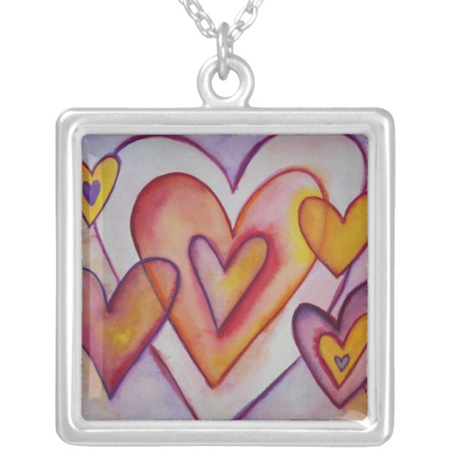 Love Hearts Personalized Silver Necklace Pendant (Front)