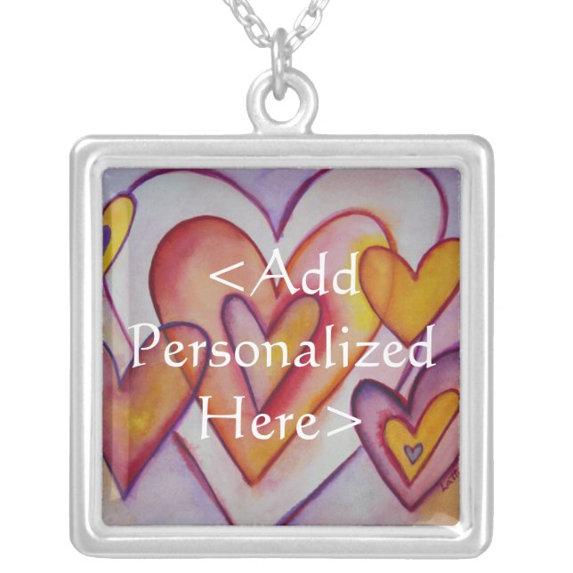 Love Hearts Personalized Silver Pendant Necklace (Front)