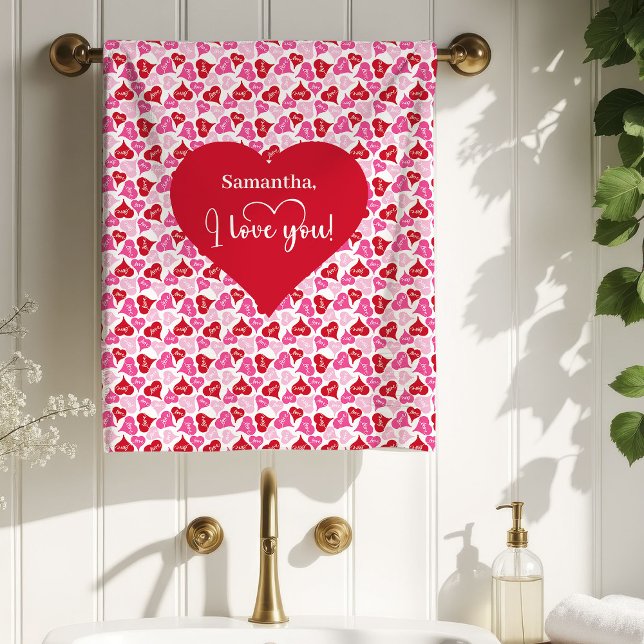 Love Hearts Personalized Valentine Gift Bath Towel (Love Hearts Personalized Valentine Gift Bath Towel)
