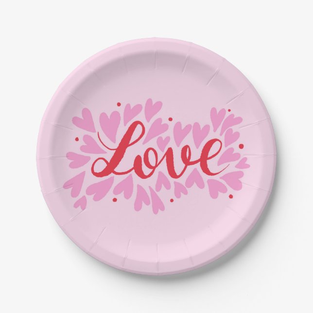 Love hearts - pink and red paper plates (Front)