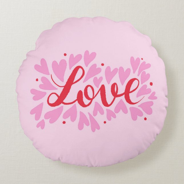 Love hearts - pink and red round pillow (Front)