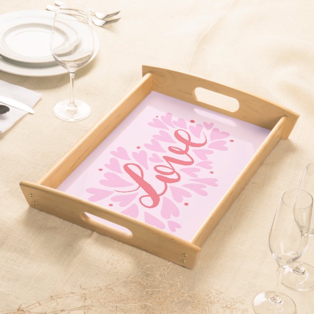 Love hearts - pink and red serving tray (Front)
