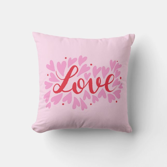 Love hearts - pink and red throw pillow (Front)